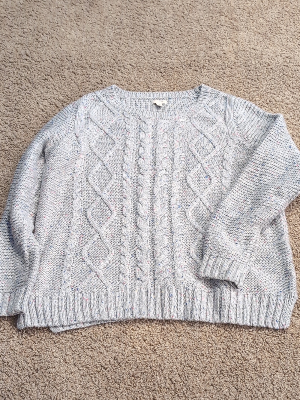 Sonoma Light Gray Speckled Cable Crewneck Sweater